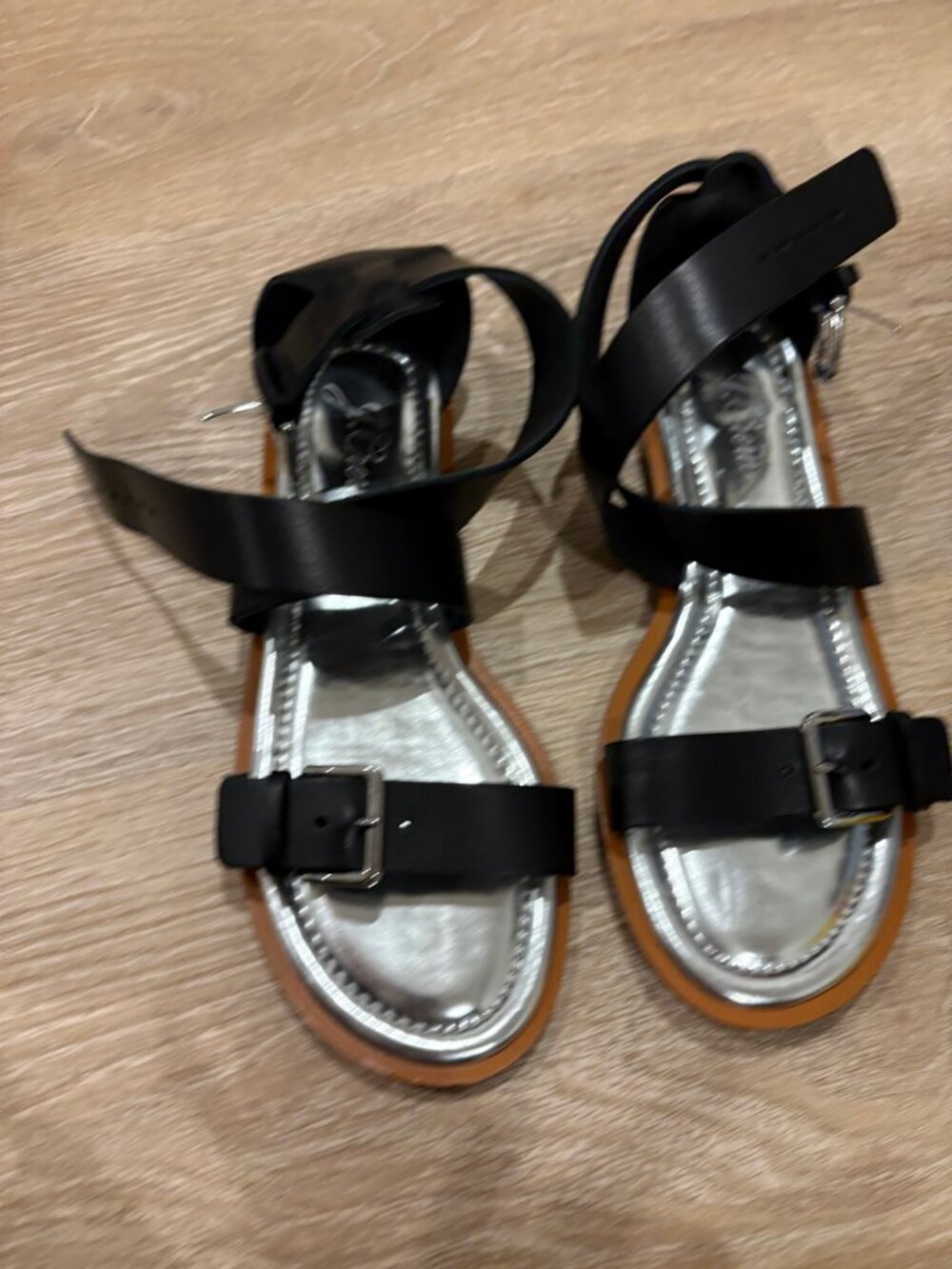 J.Crew Leather Wrap Ankle Sandals 8.5 Black Silver Made in Italy